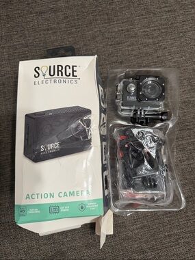 Black Action Camera with Waterproof Case